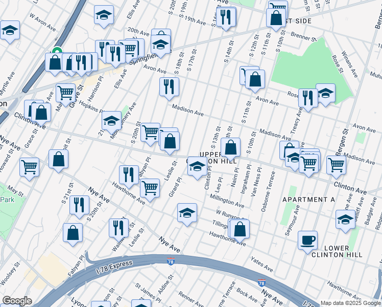 map of restaurants, bars, coffee shops, grocery stores, and more near in Newark