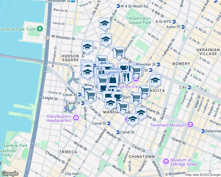 map of restaurants, bars, coffee shops, grocery stores, and more near in New York