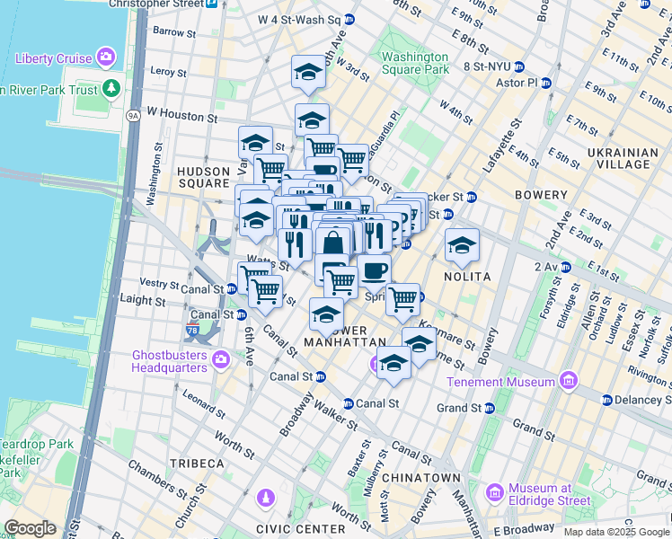 map of restaurants, bars, coffee shops, grocery stores, and more near in New York