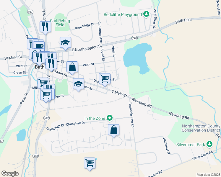 map of restaurants, bars, coffee shops, grocery stores, and more near 505 East Main Street in Bath