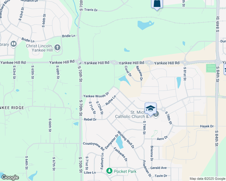 map of restaurants, bars, coffee shops, grocery stores, and more near 7273 Yankee Woods Drive in Lincoln