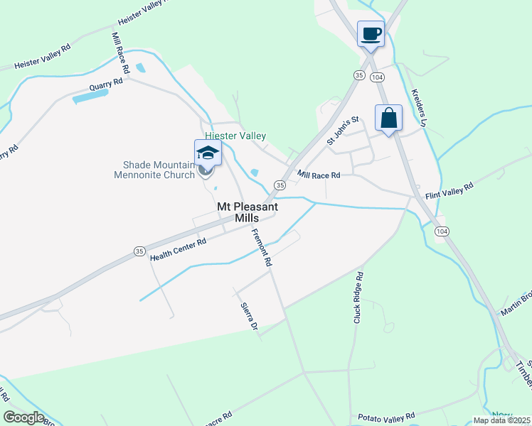 map of restaurants, bars, coffee shops, grocery stores, and more near in Mount Pleasant Mills