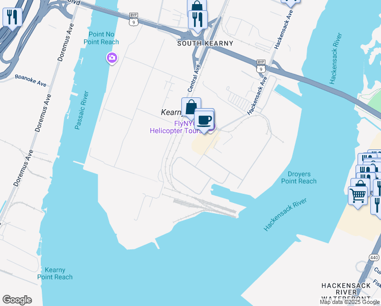 map of restaurants, bars, coffee shops, grocery stores, and more near 110 Hackensack Avenue in Kearny