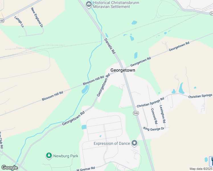 map of restaurants, bars, coffee shops, grocery stores, and more near 2845 Georgetown Road in Nazareth