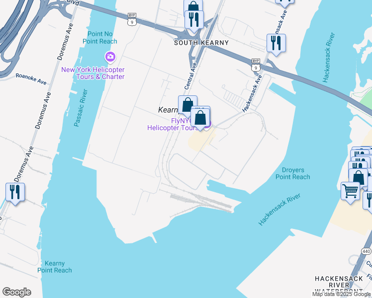 map of restaurants, bars, coffee shops, grocery stores, and more near 110 Hackensack Avenue in Kearny