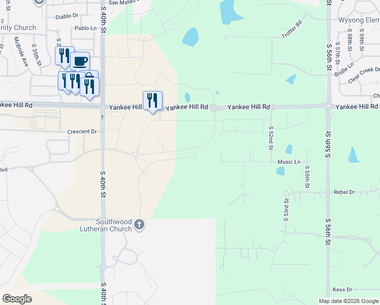 map of restaurants, bars, coffee shops, grocery stores, and more near 4900 Music Lane in Lincoln