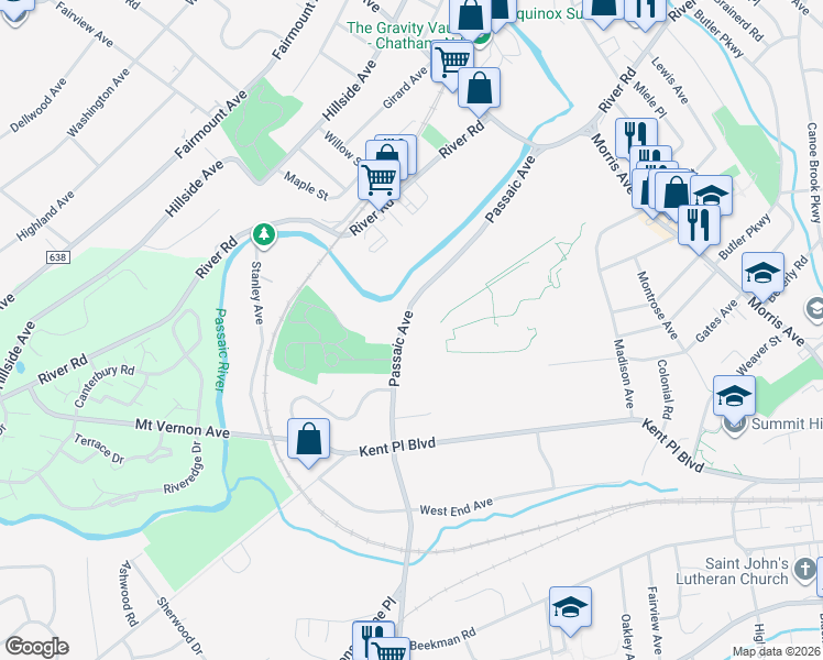 map of restaurants, bars, coffee shops, grocery stores, and more near 143 Passaic Avenue in Summit