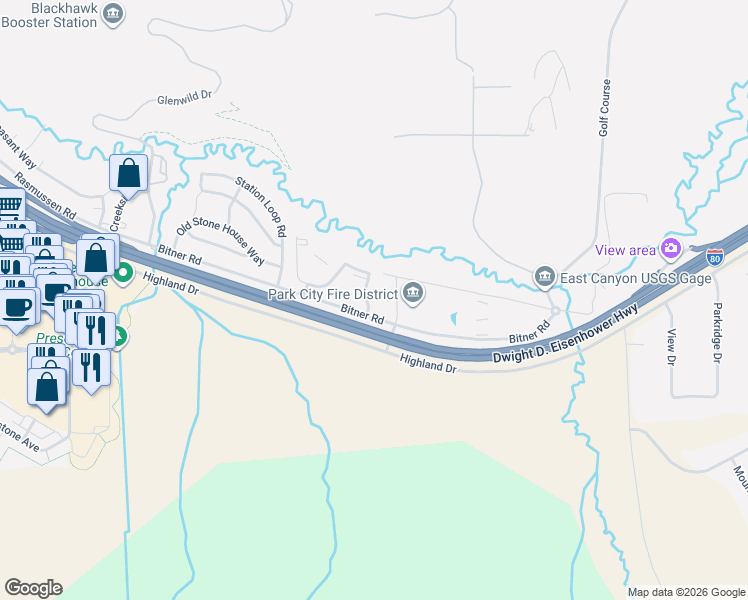 map of restaurants, bars, coffee shops, grocery stores, and more near 900 West Bitner Road in Park City