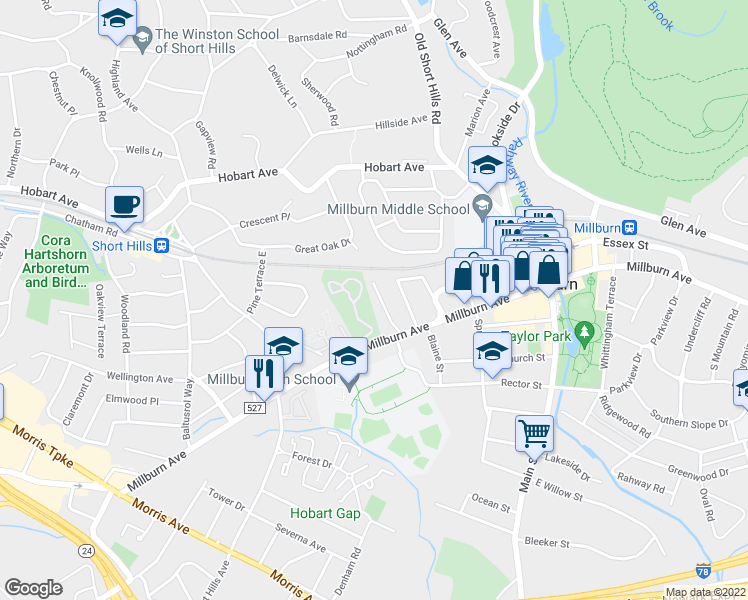 map of restaurants, bars, coffee shops, grocery stores, and more near 19 Bodwell Terrace in Essex County