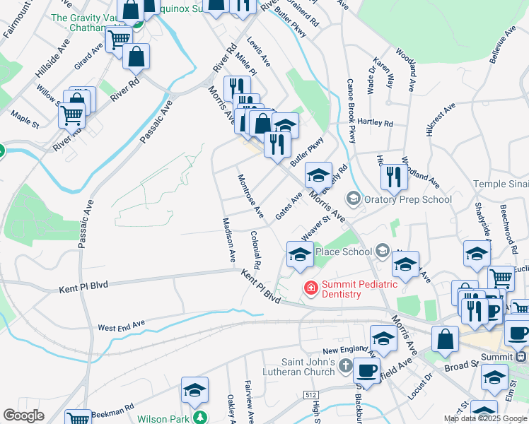 map of restaurants, bars, coffee shops, grocery stores, and more near 28 Montrose Avenue in Summit