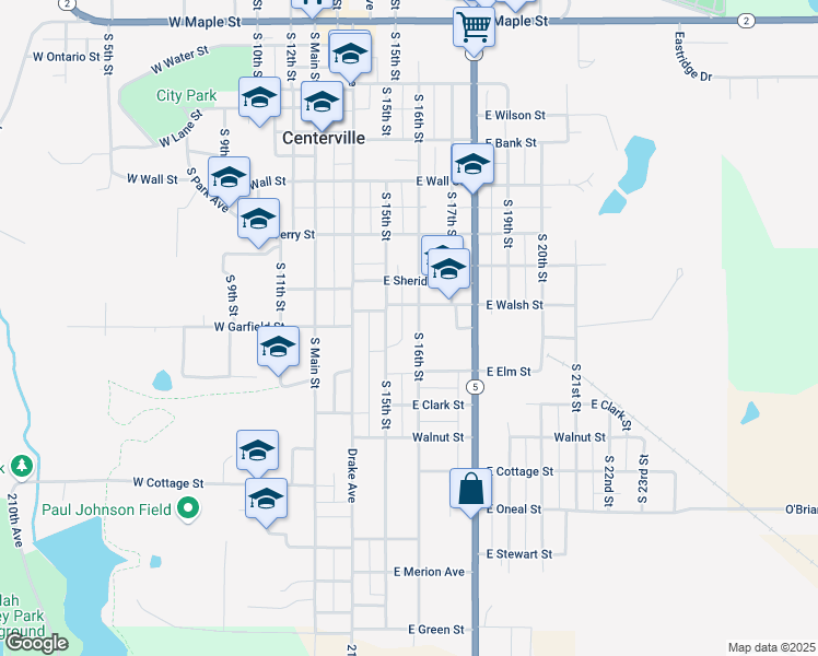 map of restaurants, bars, coffee shops, grocery stores, and more near 1113 South 15th Street in Centerville