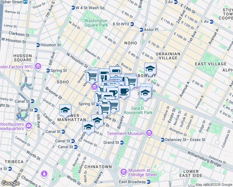 map of restaurants, bars, coffee shops, grocery stores, and more near in New York