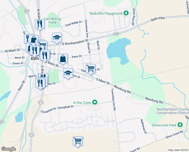 map of restaurants, bars, coffee shops, grocery stores, and more near 505 East Main Street in Bath