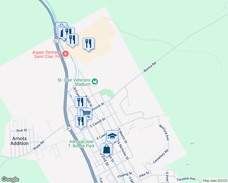 map of restaurants, bars, coffee shops, grocery stores, and more near 419 East Hancock Street in Saint Clair