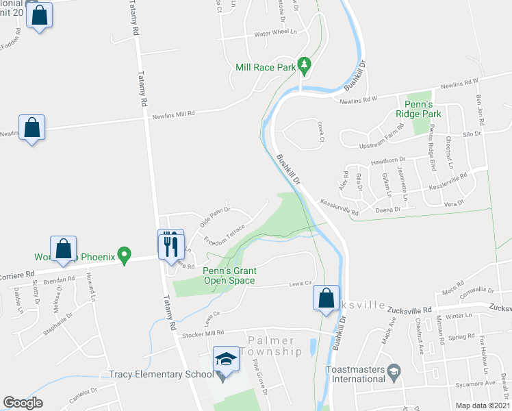 map of restaurants, bars, coffee shops, grocery stores, and more near 73 Freedom Terrace in Easton