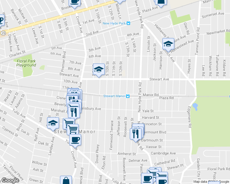 map of restaurants, bars, coffee shops, grocery stores, and more near 10 Fernwood Terrace North in Stewart Manor