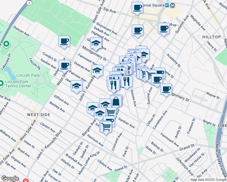 map of restaurants, bars, coffee shops, grocery stores, and more near 677 Bergen Avenue in Jersey City