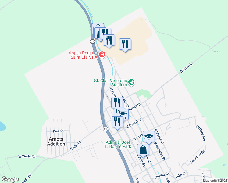 map of restaurants, bars, coffee shops, grocery stores, and more near 251 North Front Street in Saint Clair
