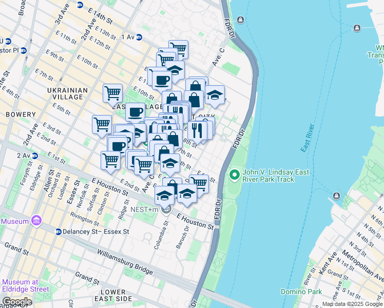 map of restaurants, bars, coffee shops, grocery stores, and more near 273 East 7th Street in New York