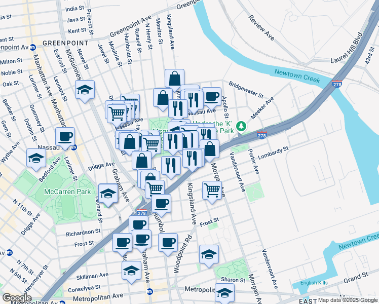 map of restaurants, bars, coffee shops, grocery stores, and more near in Brooklyn