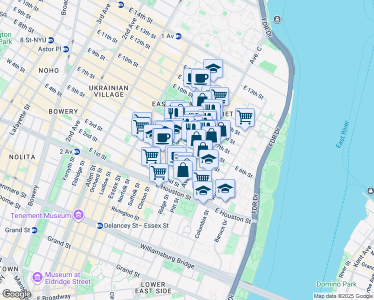map of restaurants, bars, coffee shops, grocery stores, and more near in New York