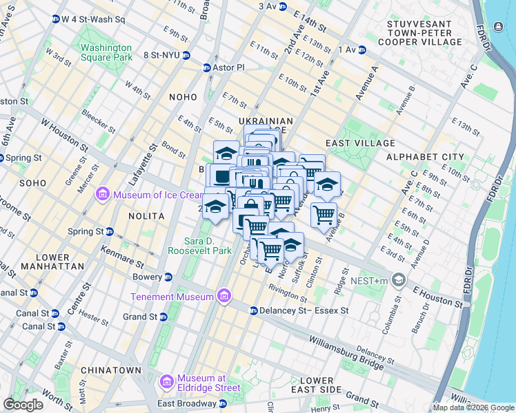 map of restaurants, bars, coffee shops, grocery stores, and more near in New York