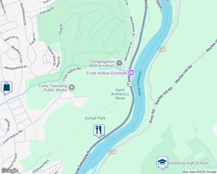 map of restaurants, bars, coffee shops, grocery stores, and more near 1421 Frost Hollow Road in Easton