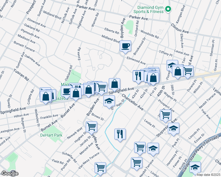 map of restaurants, bars, coffee shops, grocery stores, and more near 200 Boyden Avenue in Maplewood