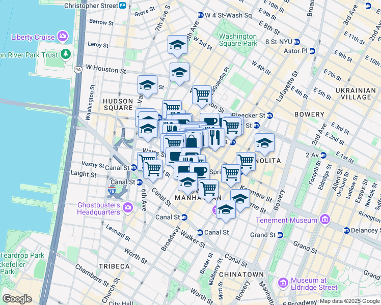 map of restaurants, bars, coffee shops, grocery stores, and more near in New York