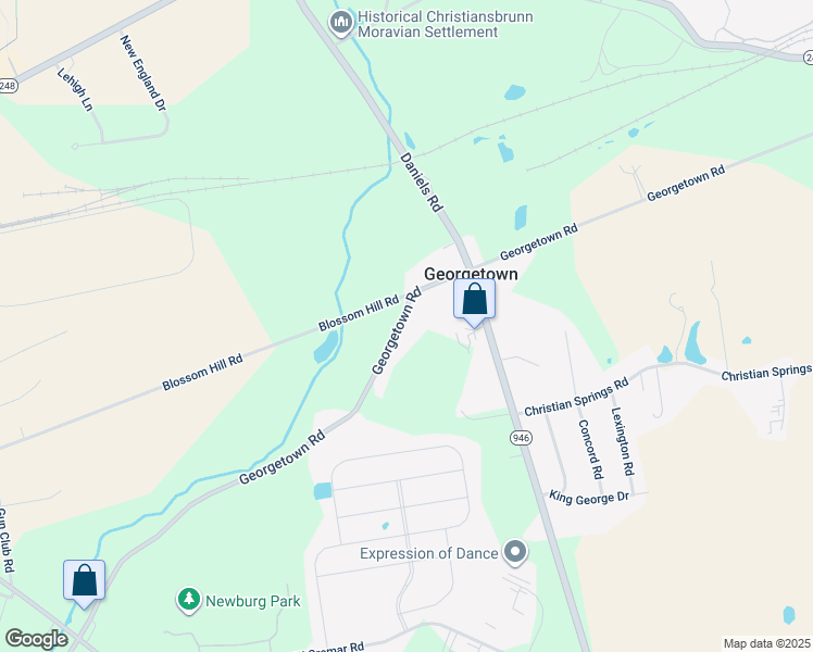 map of restaurants, bars, coffee shops, grocery stores, and more near 2845 Georgetown Road in Nazareth
