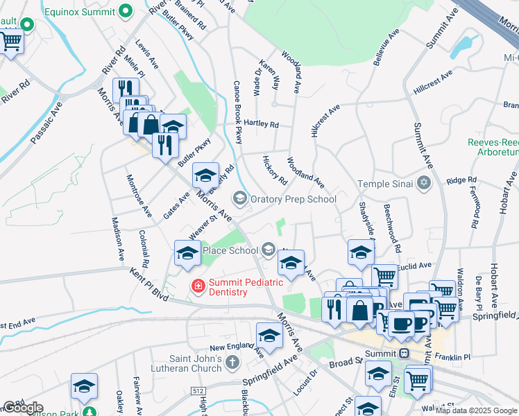 map of restaurants, bars, coffee shops, grocery stores, and more near 22 Bedford Road in Summit
