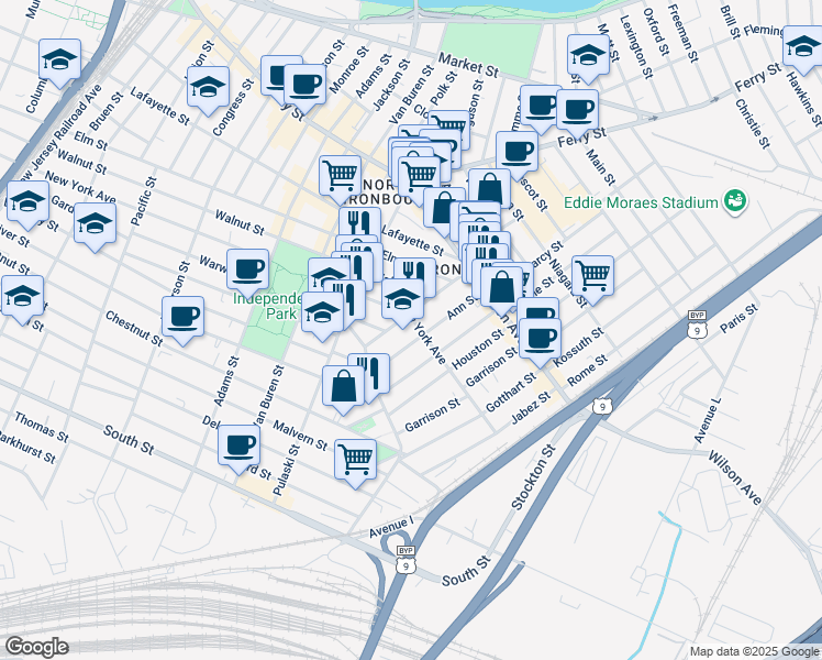 map of restaurants, bars, coffee shops, grocery stores, and more near 330 New York Ave in Newark