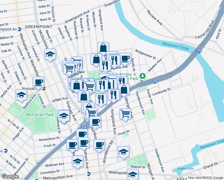 map of restaurants, bars, coffee shops, grocery stores, and more near in Brooklyn