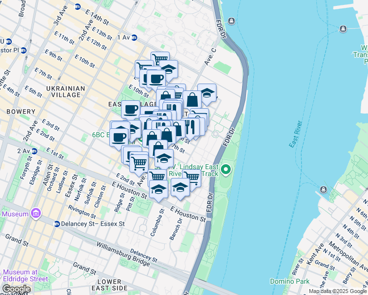 map of restaurants, bars, coffee shops, grocery stores, and more near 273 East 7th Street in New York
