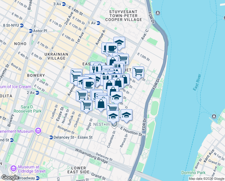 map of restaurants, bars, coffee shops, grocery stores, and more near in New York