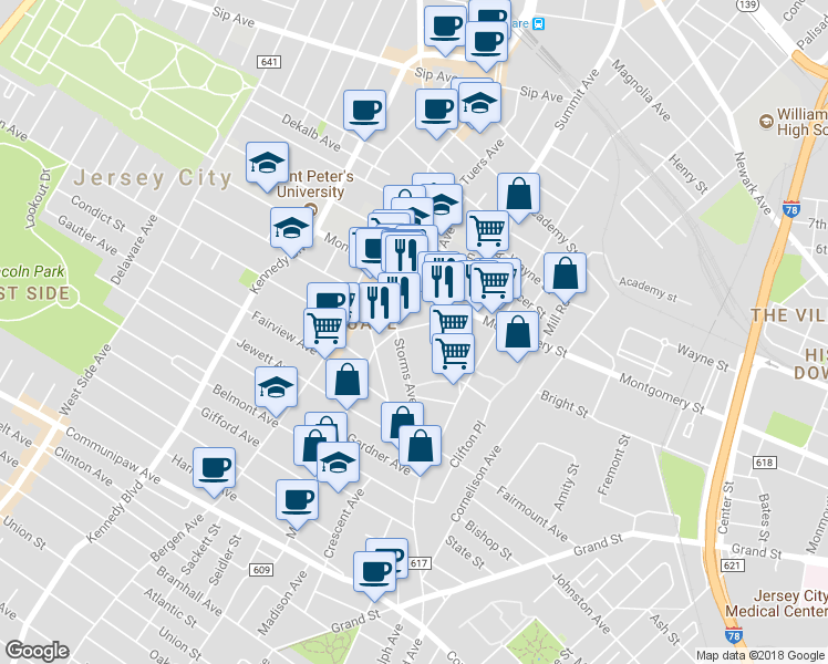 map of restaurants, bars, coffee shops, grocery stores, and more near 29 Orchard Street in Jersey City