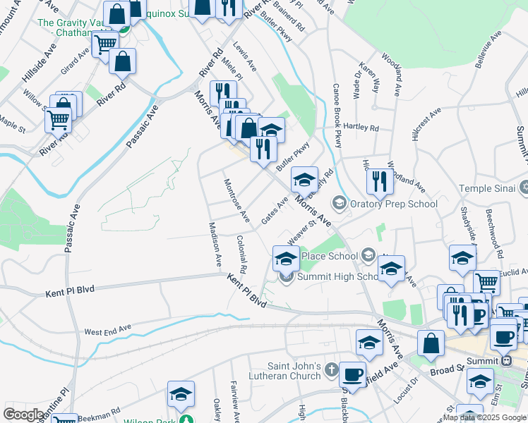 map of restaurants, bars, coffee shops, grocery stores, and more near 23 Webster Avenue in Summit