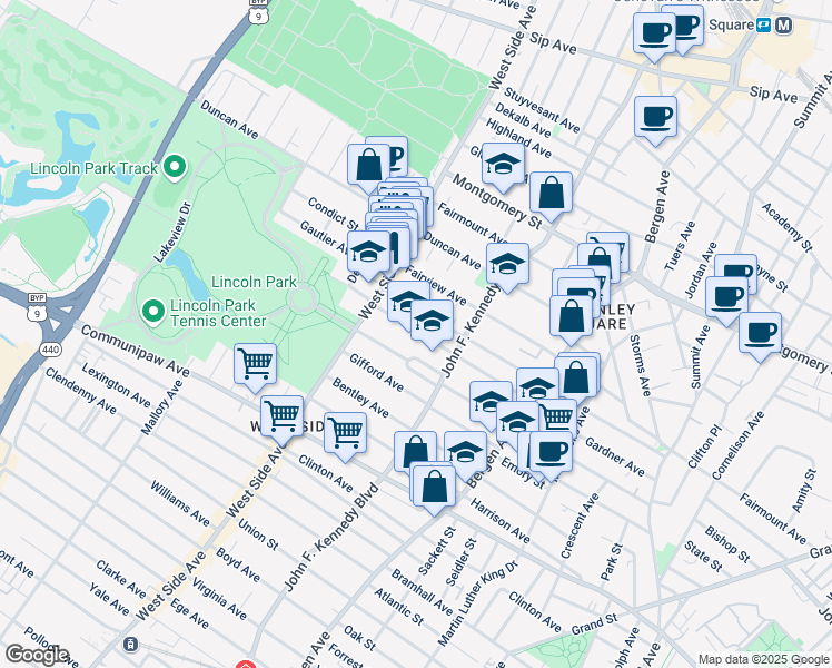 map of restaurants, bars, coffee shops, grocery stores, and more near 94 Kensington Avenue in Jersey City