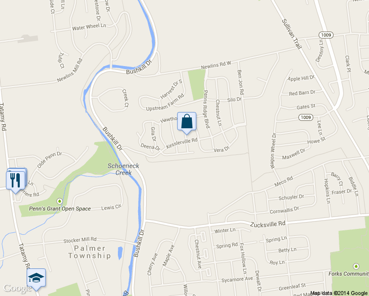 map of restaurants, bars, coffee shops, grocery stores, and more near 2265 Jeannette Lane in Easton