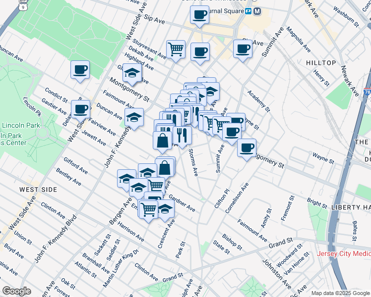 map of restaurants, bars, coffee shops, grocery stores, and more near 254 Monticello Avenue in Jersey City