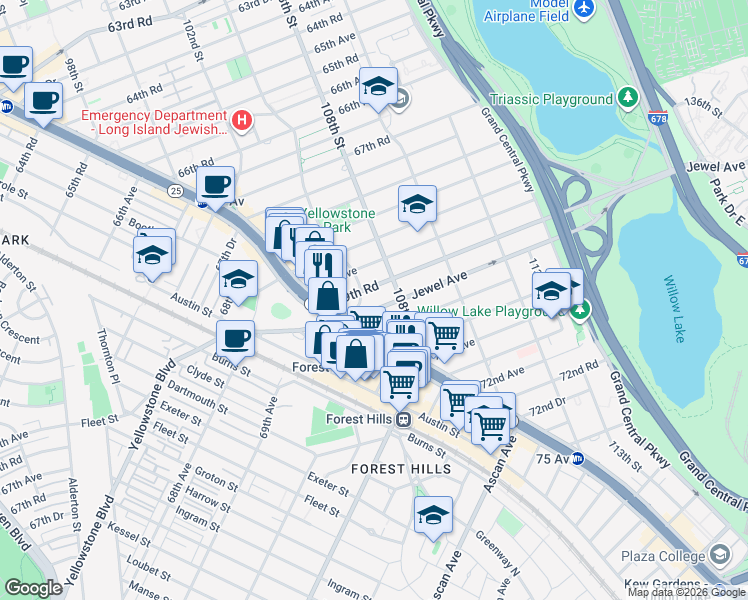 map of restaurants, bars, coffee shops, grocery stores, and more near in Queens