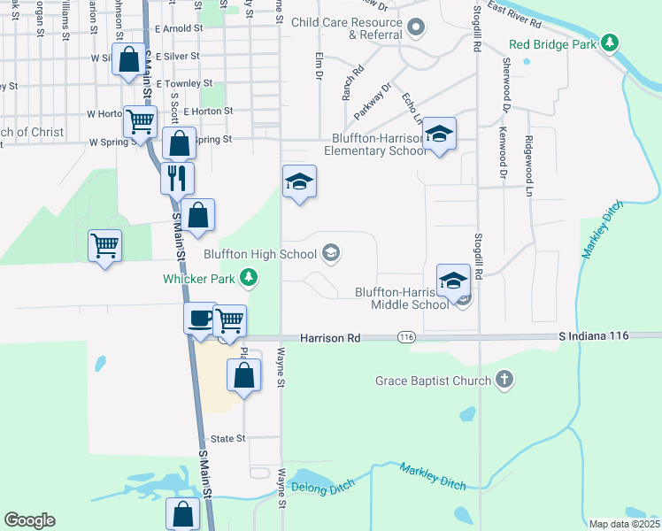 map of restaurants, bars, coffee shops, grocery stores, and more near 1 Tiger Trail in Bluffton