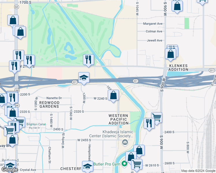 map of restaurants, bars, coffee shops, grocery stores, and more near 2207 S 1070 W in Salt Lake City