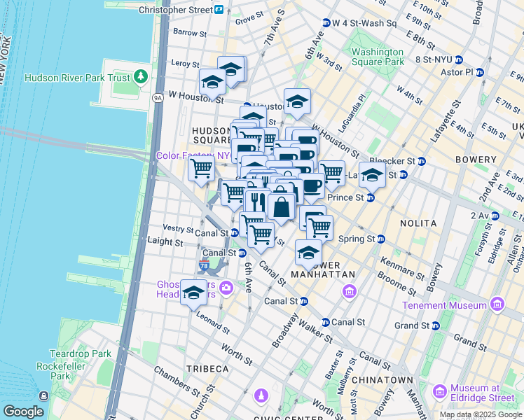 map of restaurants, bars, coffee shops, grocery stores, and more near in New York