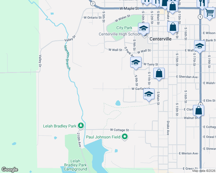 map of restaurants, bars, coffee shops, grocery stores, and more near 801-809 W Garfield St in Centerville