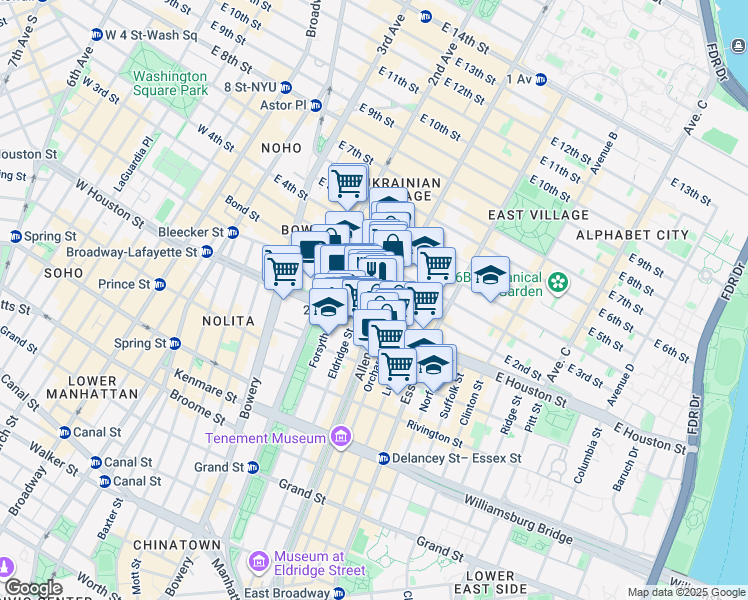 map of restaurants, bars, coffee shops, grocery stores, and more near in New York