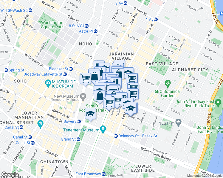 map of restaurants, bars, coffee shops, grocery stores, and more near in New York