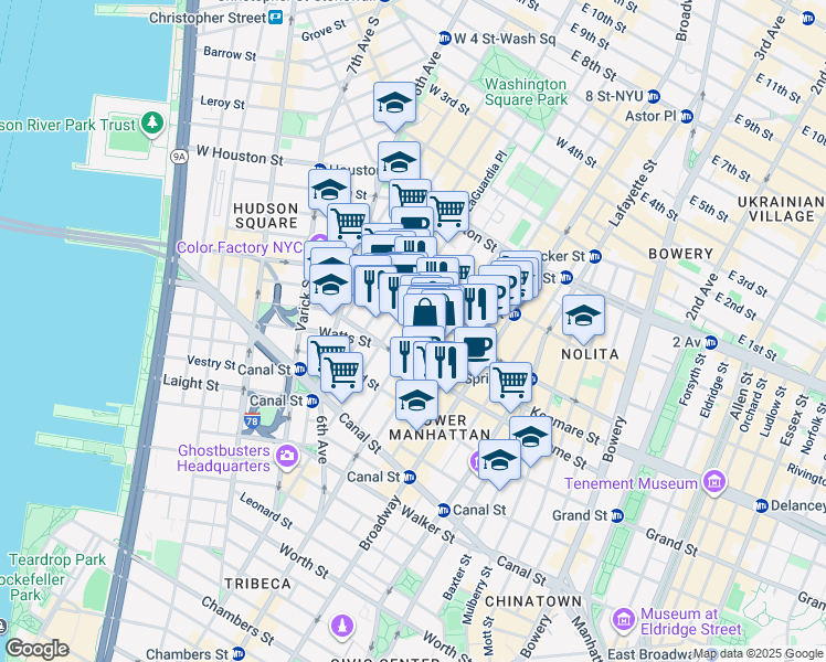 map of restaurants, bars, coffee shops, grocery stores, and more near in New York
