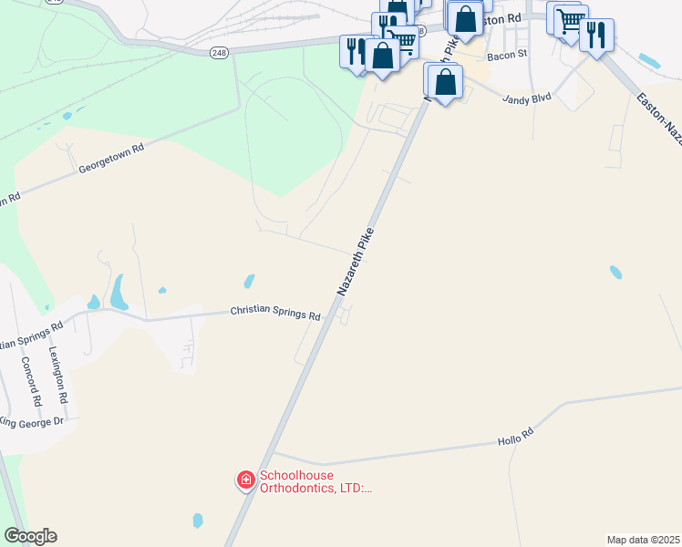 map of restaurants, bars, coffee shops, grocery stores, and more near 730 Nazareth Pike in Nazareth