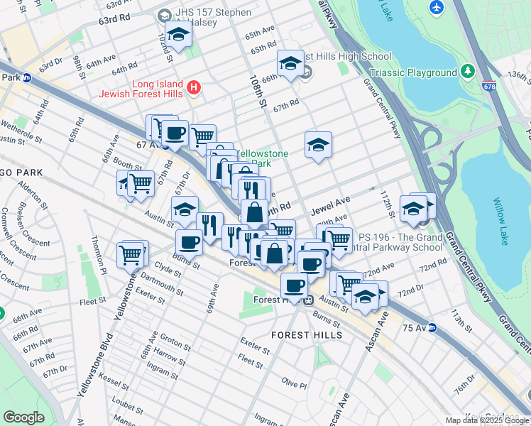 map of restaurants, bars, coffee shops, grocery stores, and more near 106 Harry Van Arsdale Jr Ave in Queens